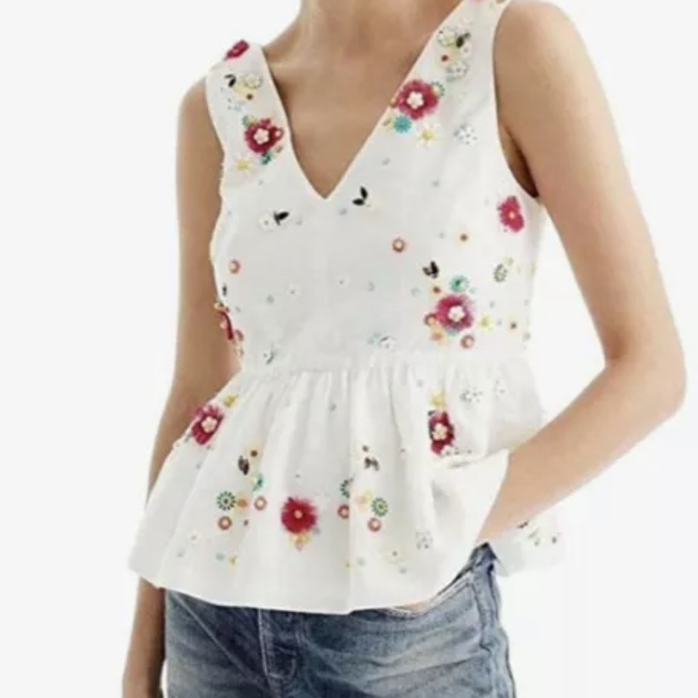J CREW | Embroidered Peplum Tank | White | size 6P
